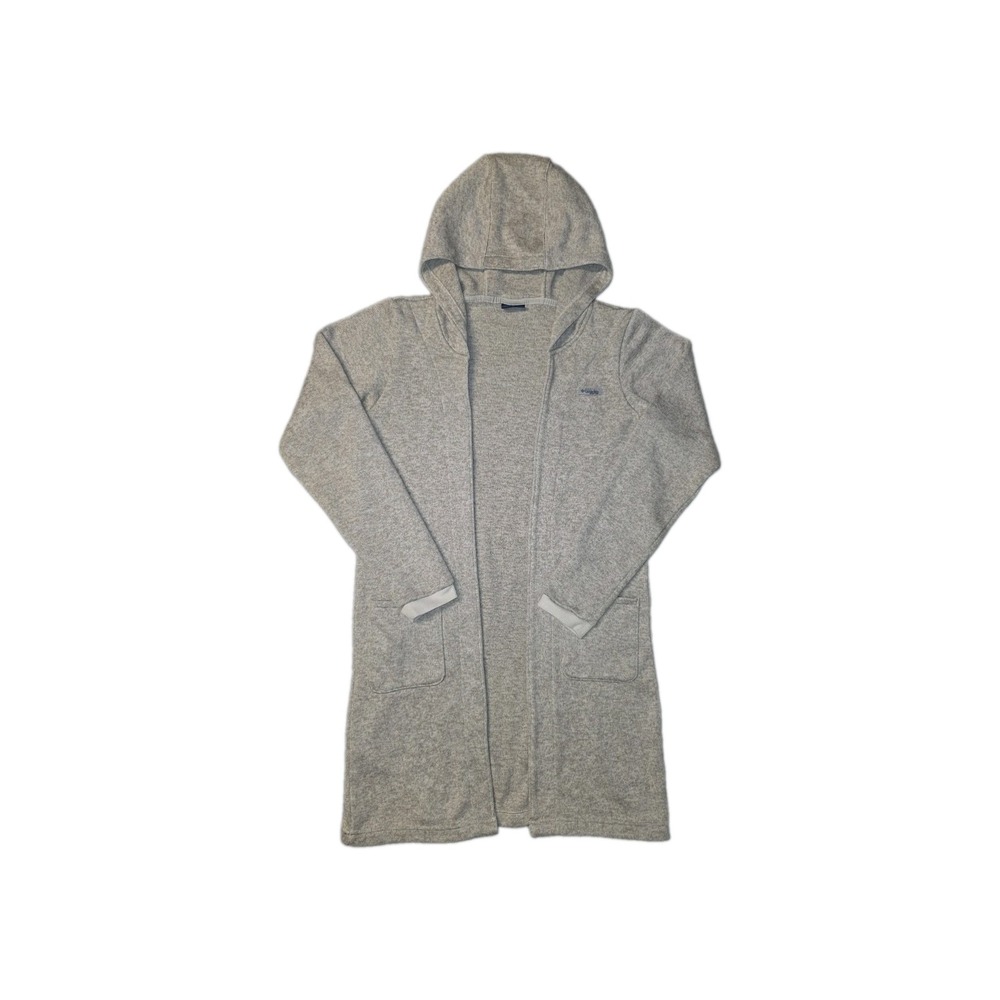 Columbia PFG Heathered Gray Knit Open Front Hooded Longline Cardigan Sweater S